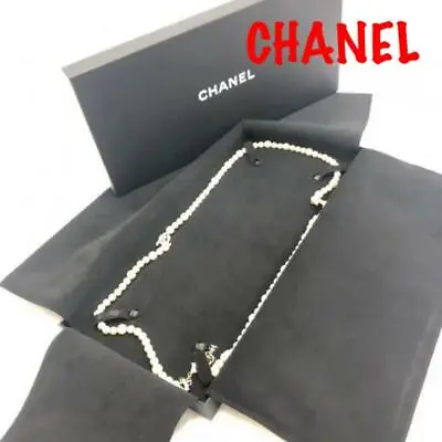 CHANEL Fake Pearl Long Necklace Pendant COCO MARK CC Accessories From Japan USED • £937.32