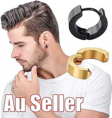 $4.95 • Buy 1Pair Stainless Steel Clip On Hoop Earrings Huggie Mens Unisex Non Pierced Ear
