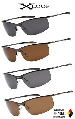 X-Loop Polarized Mens Metal Frame Semi Rimless Sport Designer Sunglasses UV400 • $11.99