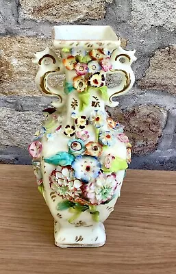Antique Coalport Georgian Porcelain Vase Encrusted Flowers. 19th Cent. 1820’s • £60