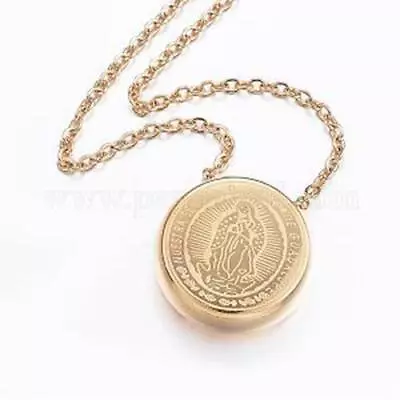 ROUND Our Lady Of Guadalupe Necklace Virgen De Guadalupe Pendant Gold Plate • $12.99