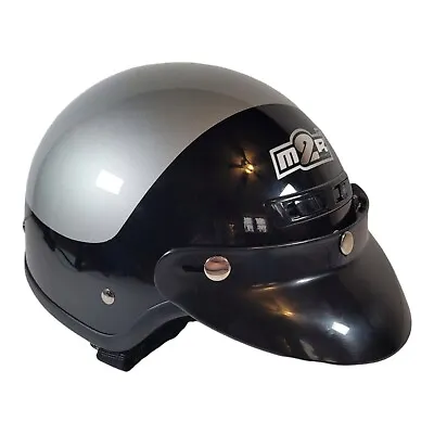 Motorcycle Helmet M2R Open Face Cruiser Street Bike Black Silver DOT Small #325 • $34.50