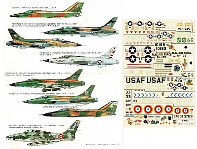 1/72 ESCI DECALS No.87; F-105 Thunderchief F-111 Aardvark & RF-84F Thunderflash • $3.20