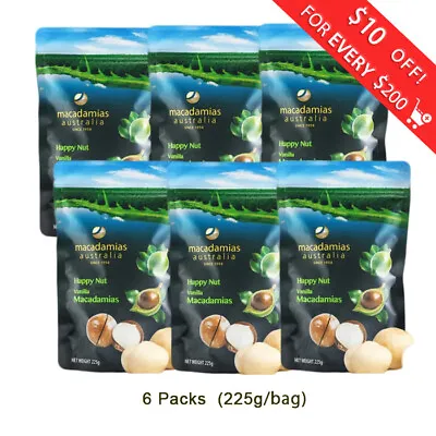 6 X Macadamias Australia Happy Nut Vanilla Nut 225g With Shell FREE SHIPPING • $88