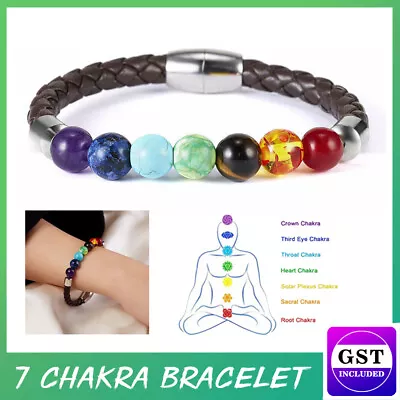 7 Chakra Hematite Bracelet Crystal Stone Healing Balance Beads Anti-Anxiety Gift • $5.49