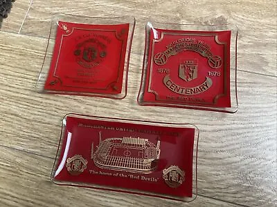 3 X Vintage Rare 1970’s Manchester United Glass Decorative Ashtrays - Man Utd • £45