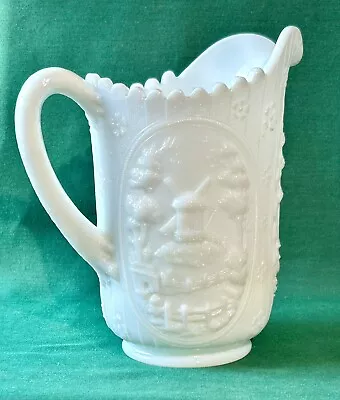 Vtg Imperial Milk Glass LARGE WATER Pitcher 8 1/2  Windmill Flowers RARE Sz 48oz • $12.99