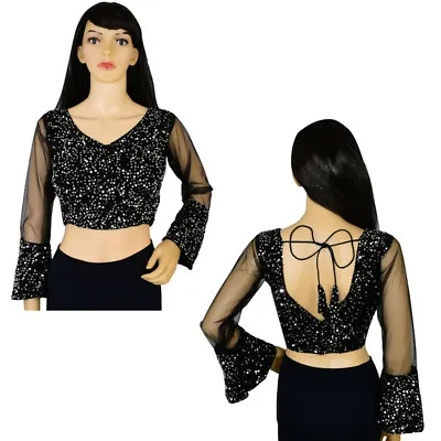 $23.76 • Buy Velvet Saree Blouse Sequins Work VNeck Stylish Lehenga Choli Crop Top Party Wear