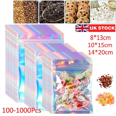 1000Pcs Holographic Rainbow Zip Lock Bags Clear Zip Seal Mylar Bags Foil Pouches • £57.78