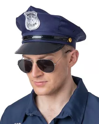 Men's Blue Deluxe Police Cop Officer Hat Uniform Fancy Dress Costume Accessory • £7.99