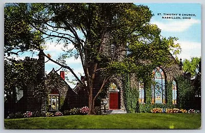 Massillon Ohio~Vine Covered Saint Timothy's Church~1940s Linen Postcard • $8.99