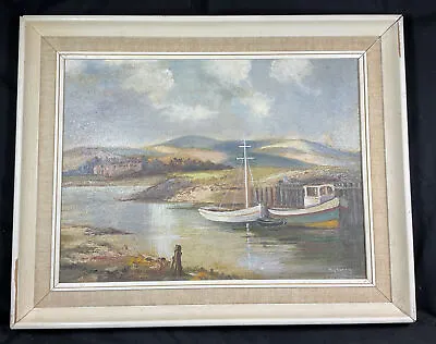 Oil Acrylic On Board Painting Signed Gearing Newhaven Harbour Sussex Yacht Boat • £125