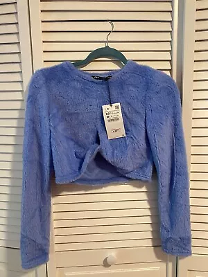 Zara Long Sleeve Cropped Top Fuzzy Fluffy Twist Front Sweater • $12