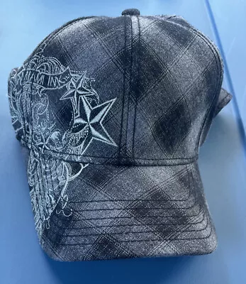 MIAMI INK Grey Black Plaid TATTOO ART STARS SWIRLS  A-Flex Flexible Cap Hat 2010 • $12