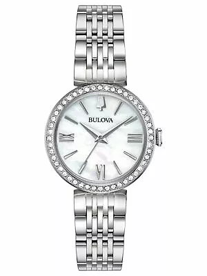 Bulova Women's Crystal Accents Silver Tone Quartz Bracelet Watch 30MM 96X149 • $83.99