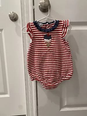 Magnolia Baby Girls Red Stripe 4th Of July Ice Cream Flutters Bubble 24M • $20