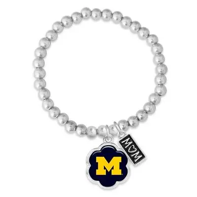 Michigan Wolverines Mom Hazel Silver Blue Beaded Stretch Bracelet Jewelry UM • $20.49