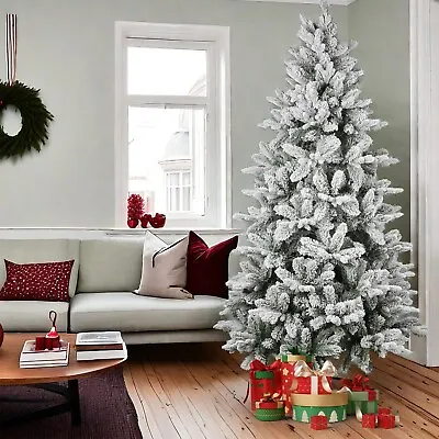 CLARFEY Snow Flocked Christmas Tree 7 FT Artificial Bushy Xmas Pine Holiday Home • $89.99