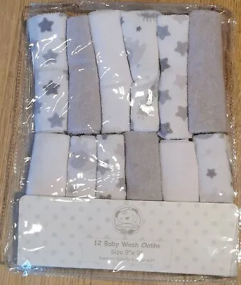 Baby Wash Cloths Grey Unisex ~ 12 Pack Snuggle Baby ~ Shower Gift • £8.20