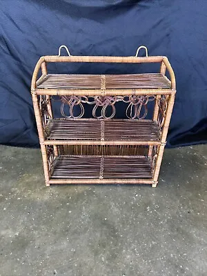 Vintage Bamboo And Wood Shelf Woven Rattan • $64.99