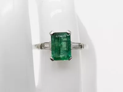 Vintage $7000 3.30ct AAA+++ Natural Emerald VS H Diamond Platinum Wedding Ring • $1650