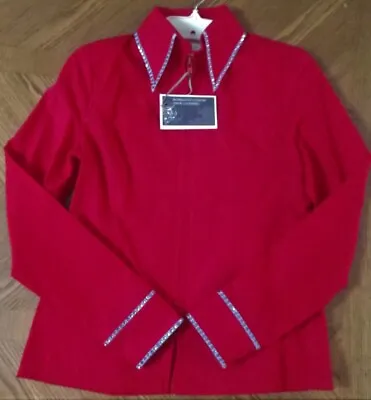 Western All Day Rail HMS SMS Horse Show Day Shirt Red With Crystals SM MED • $89