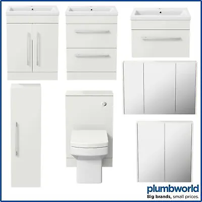 Bathroom Furniture Basin Vanity Toilet Unit Mirror Storage Cabinet Gloss White • £159.97