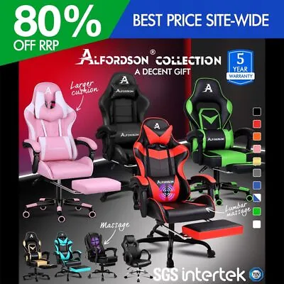 ALFORDSON Gaming Office Chair Racing Executive Footrest Computer Seat PU Leather • $129.95