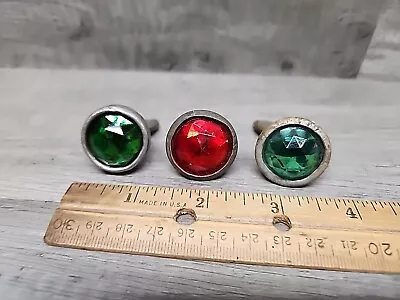 3 Vintage Glass License Plate Jewel Reflectors GREEN RED Hot Rat Rod Classic • $60