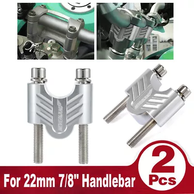 2x Silver HandleBar Bar Mount Clamps Risers Adapter 7/8'' 22mm For ATV Dirt Bike • $16.99