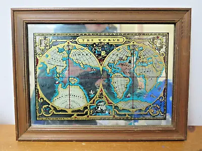 Vintage Style The World Nautical Map MIRROR Wooden Frame Art Wall Man Cave • £24.99
