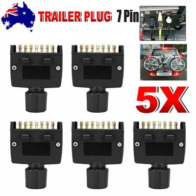 $17.09 • Buy 5pcs 7 Pin Flat Trailer Plug Male Connector Caravan Boat Car Adapter Part Black
