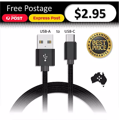 $2.95 • Buy USB A To Type C Fast Phone Charger Cable Black Nylon 1m Data Charging Samsung