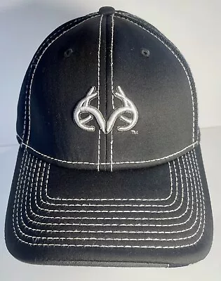 RealTree Outfitters Antlers Baseball Cap Black Trucker Hat White Top Stitch • $11.04