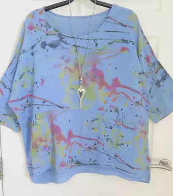WOMEN'S MADE IN ITALY CORNFLOWER BLUE LAGEN TUNIC TOP  Approx Size 20 22 PENDANT • £10.50