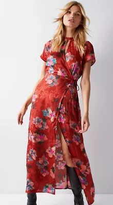 Warehouse Midaxi Wrap Dress Cost £59 BNWOT Rust Floral Jacquard 16 • £10