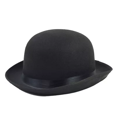 Black Felt Bowler Derby Hat Victorian Brim Cap Prop Steampunk Costume Accessory • $15.49