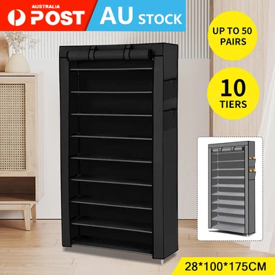 $24.69 • Buy 10 Tier Shoe Rack Cabinet Portable Storage Cover Shelf Organiser 50 Pairs NEW 