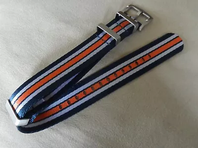 James Bond Military Nato Style Watch Strap Blue White Orange Stripe 22 Mm • £19.95