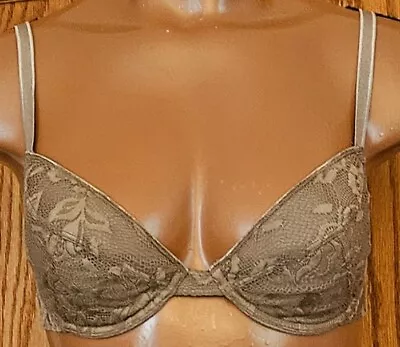 Victoria's Secret Underwire Soft Cup Lightly Lined Bra Taupe Lace Wings/Cups 34C • $14.95