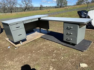 Vintage Devon W.H. Harper Metal Tanker Executive L Shape Green Desk • $1499