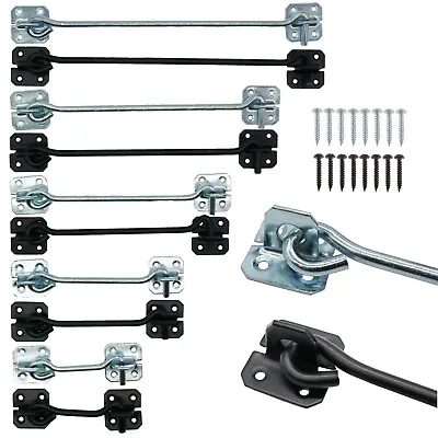 Cabin Hook STRONG Long Sizes Gate Door Hold Back Garage BLACK ZINC SCREWS • £10.90