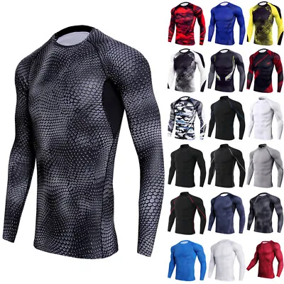 £5.59 • Buy Mens Compression Armour Long Sleeve Base Layer Top Gym Sports Workout Shirt