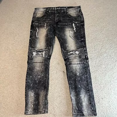 Men's Kilogram Acid Wash Faded Black/Grey Ripped Denim Jeans Size 38x32 • $19.99