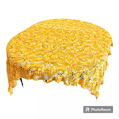 VTG Sunny Colored Coverlet Tablecloth 90x80 Amazing Hand Crochet Work • $79