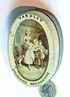 Antique Yardley Tin Brilliantine London Chemist Medical  Lady Children Puppy • £14.99