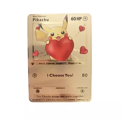 Pikachu I Choose You Love Heart Valentine Gold Metal Card • $14.99