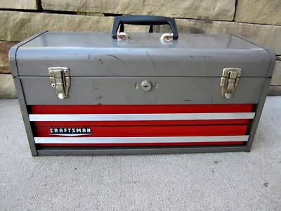 Vintage 1975 Craftsman 20  Steel Hand Carry 2 Drawer Tool Box & Tray 65336 USA • $79