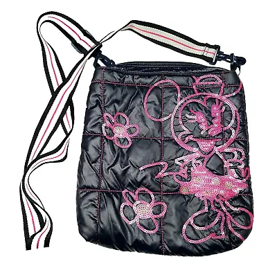 Disney Parks Crossbody Minnie Quilted Navy Puffer Purse Pink Sequin • $19.95