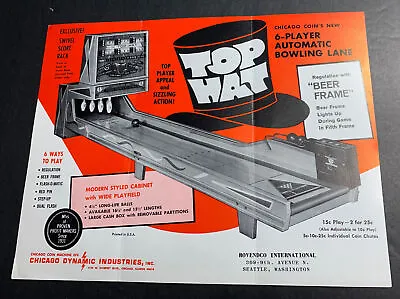 Chicago Coin Op Top Hat  Bowling Arcade Game Flyer Advertising C1960s Seattle • $12.88